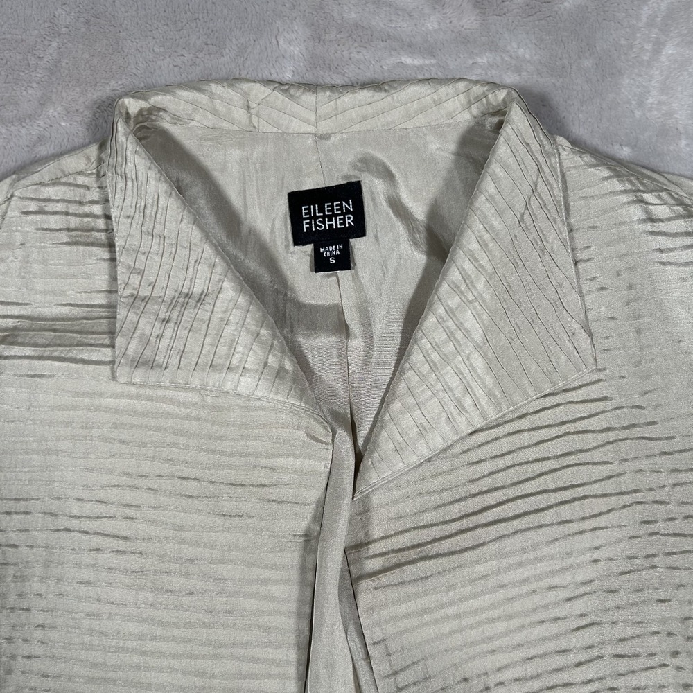 EILEEN FISHER Cardigan Jacket Woman S Gold Ribbed 100% Silk Open Front Drape New - Picture 3 of 15